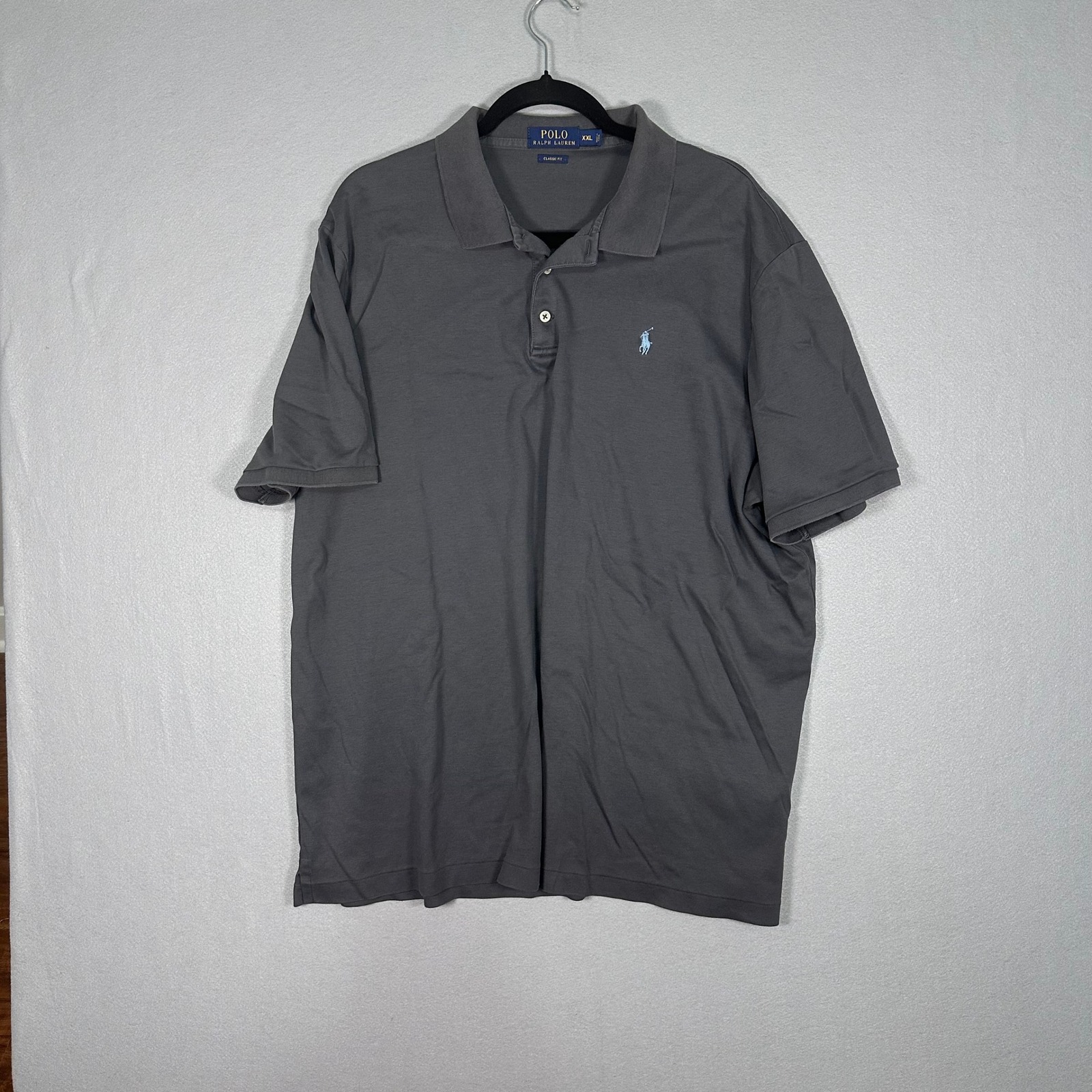 Polo Ralph Lauren Mens Xxl Classic Fit Polo Shirt Gray Short Sleeve Blue Pony